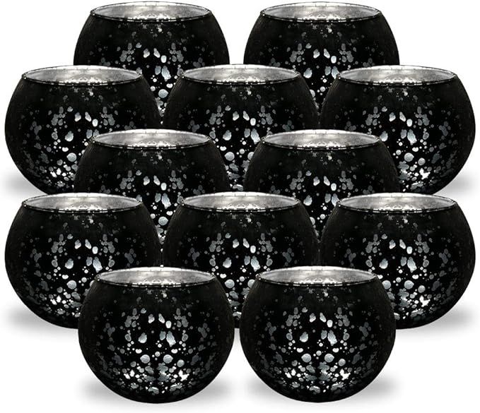 Just Artifacts 2-Inch Round Speckled Mercury Glass Votive Candle Holders (Black, Set of 12) | Amazon (US)