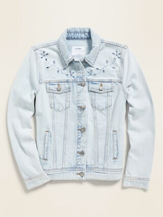 Light-Wash Embroidered-Cutwork Jean Jacket for Women | Old Navy (US)