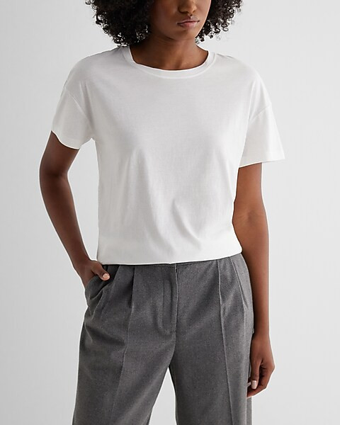 Relaxed Cotton Crew Neck Boyfriend Tee | Express