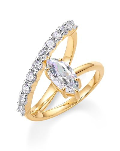 PAVOI 14K Yellow Gold Plated Cubic Zirconia Crossover Ring for Women | Simulated Diamond Open Twist Eternity Stacking Bands | CZ Statement Engagement Rings | Size 6 | Amazon (US)