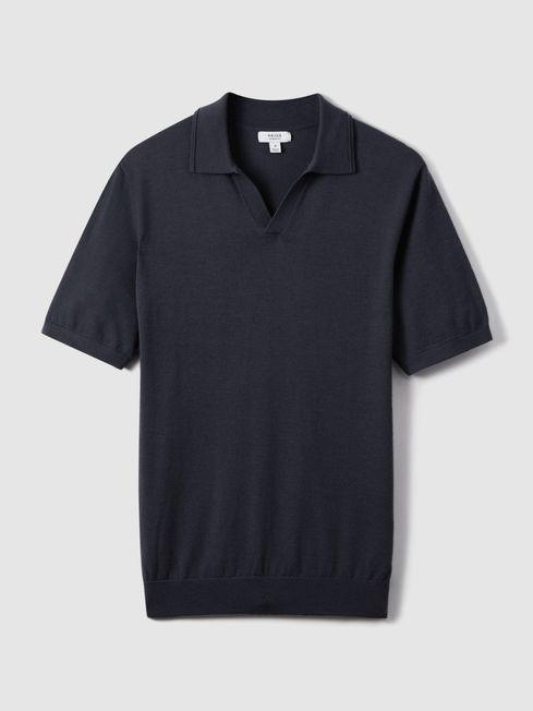 Merino Wool Open Collar Polo Shirt | Reiss UK