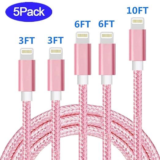 Sharllen iPhone Charger Cord iPhone Lightning Cable 3/3/6/6/10FT 5Pack Nylon Braided USB Fast iPh... | Amazon (US)