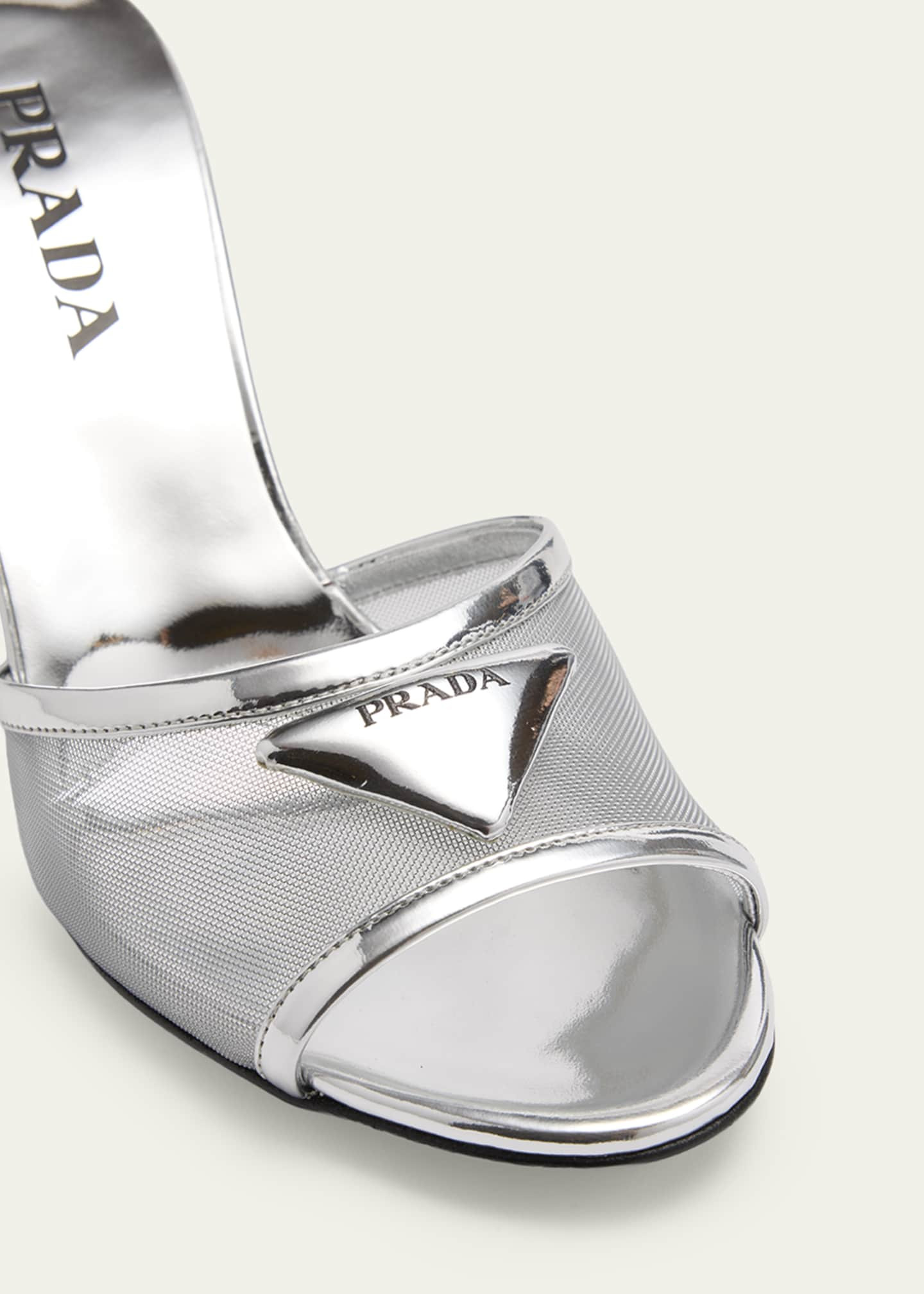 Prada 75mm Metallic Leather Mesh Sandals | Bergdorf Goodman