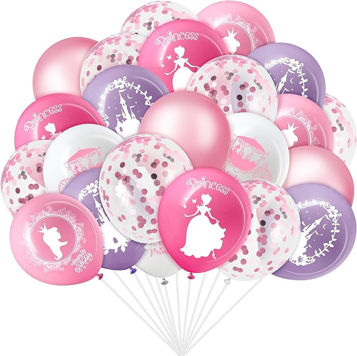 Civaner 48 Pieces Princess Balloons Bulk Snowflake themed Birthday Party Balloons Pink Bule Purpl... | Amazon (US)
