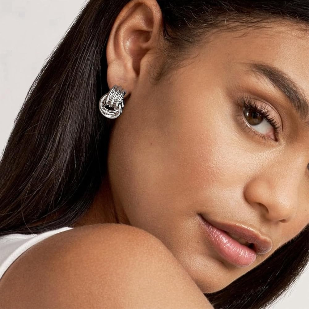 Chunky Small Knot Earrings Gold Silver Geometric Earrings for Women Dainty Gold and Silver Plated... | Amazon (US)