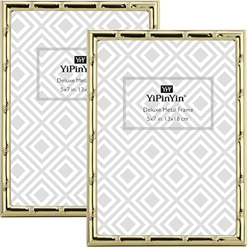 5x7'' Bamboo Detail Designs Gold Metal Picture Frame 2pack, Elegant Narrow Plated Photo Frames 5x... | Amazon (US)
