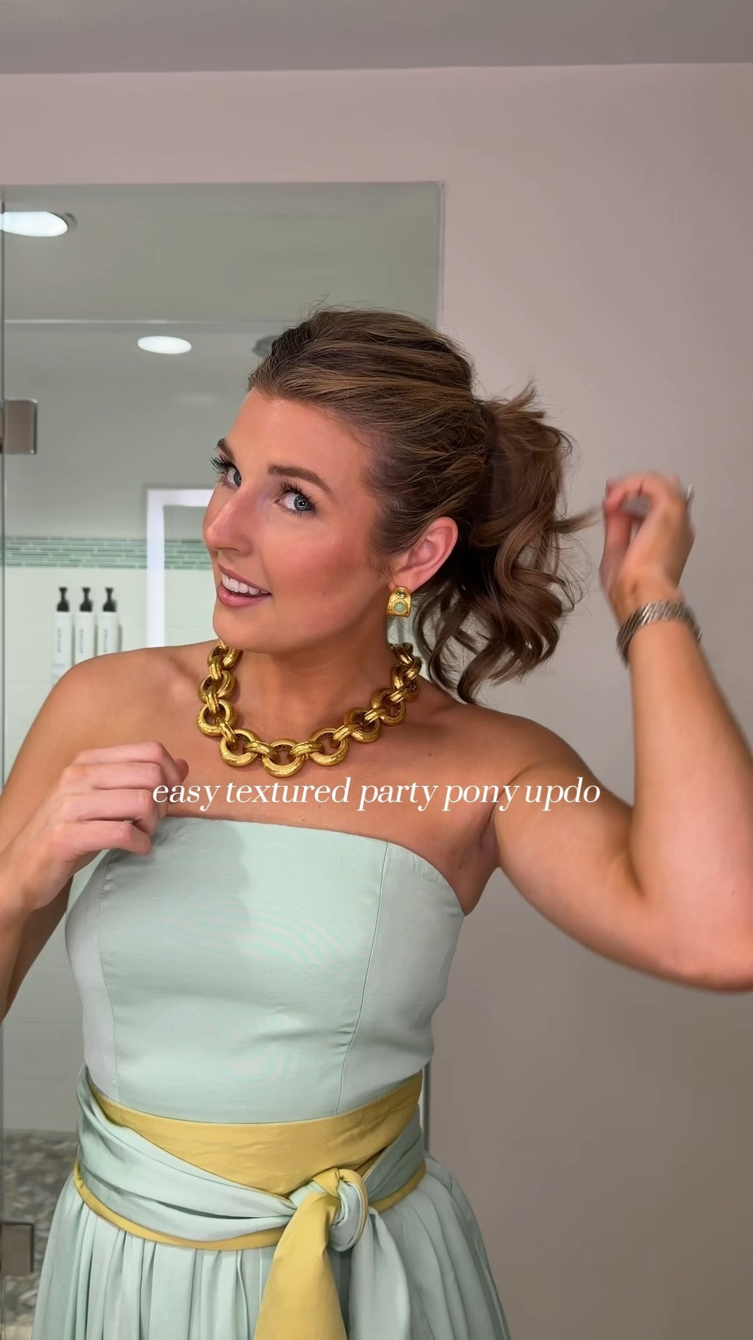 Easy party pony updo! 🥰 dress is from my small brand @martelledesign martelledesign.com

Hair tutorial // easy hair style 