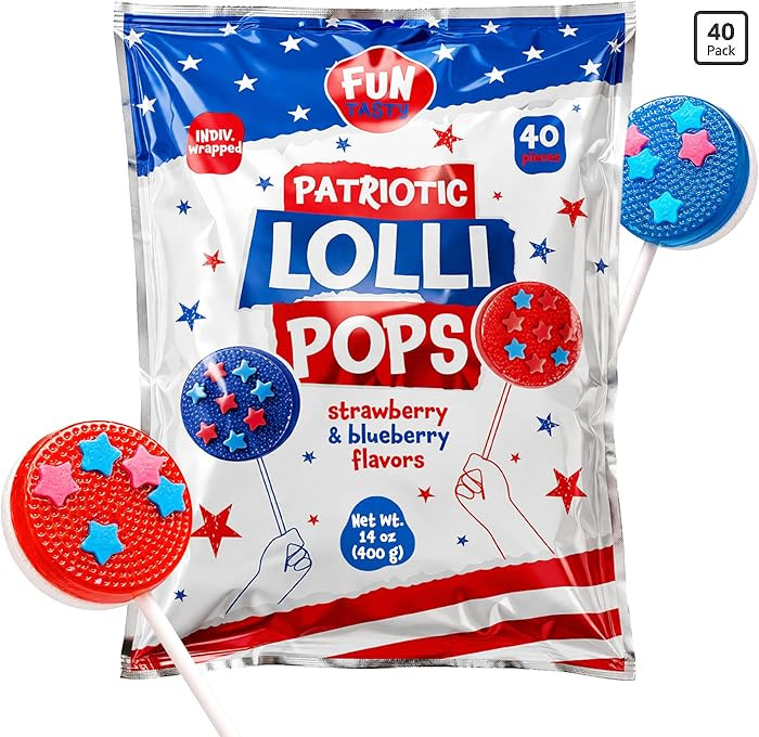 Patriotic Candy - 40 Count - 4th of July Lollipops Individually Wrapped - Red White and Blue Cand... | Amazon (US)