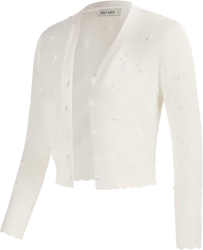 GRACE KARIN Women’s Long Sleeve Short Cropped Cardigan Sweater Lightweight Knit Bolero Shrug for Dre | Amazon (US)