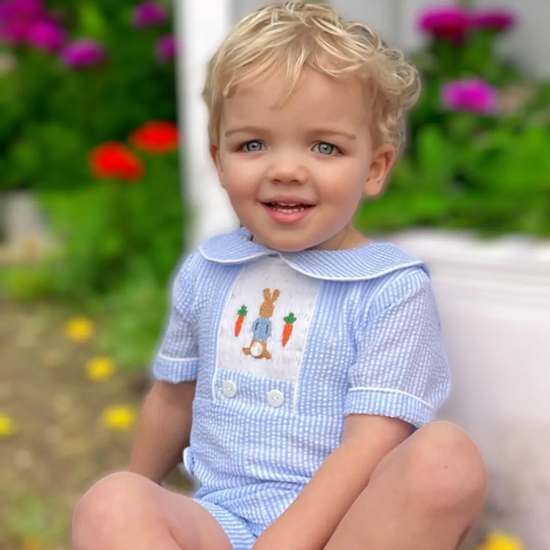 Easter Bunny Smocked Shortall - Peter Rabbit, Vintage Style, Heirloom, Hand Smocked, Baby Boy, Ma... | Etsy (US)