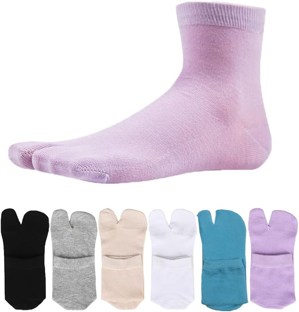 Women's Solid 2 Toe Flip Flop Tabi Socks Geta Ankle Cotton 5/6 Pairs | Amazon (US)