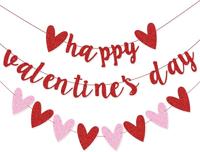 XIANMU Red Glittery Happy Valentine's Day Banner & Red Pink Glittery Heart Garland Banner - 10ft ... | Amazon (US)