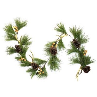 Northlight 6' Unlit Green Pine Needle, Pinecones and Golden Antlers Christmas Garland | Target