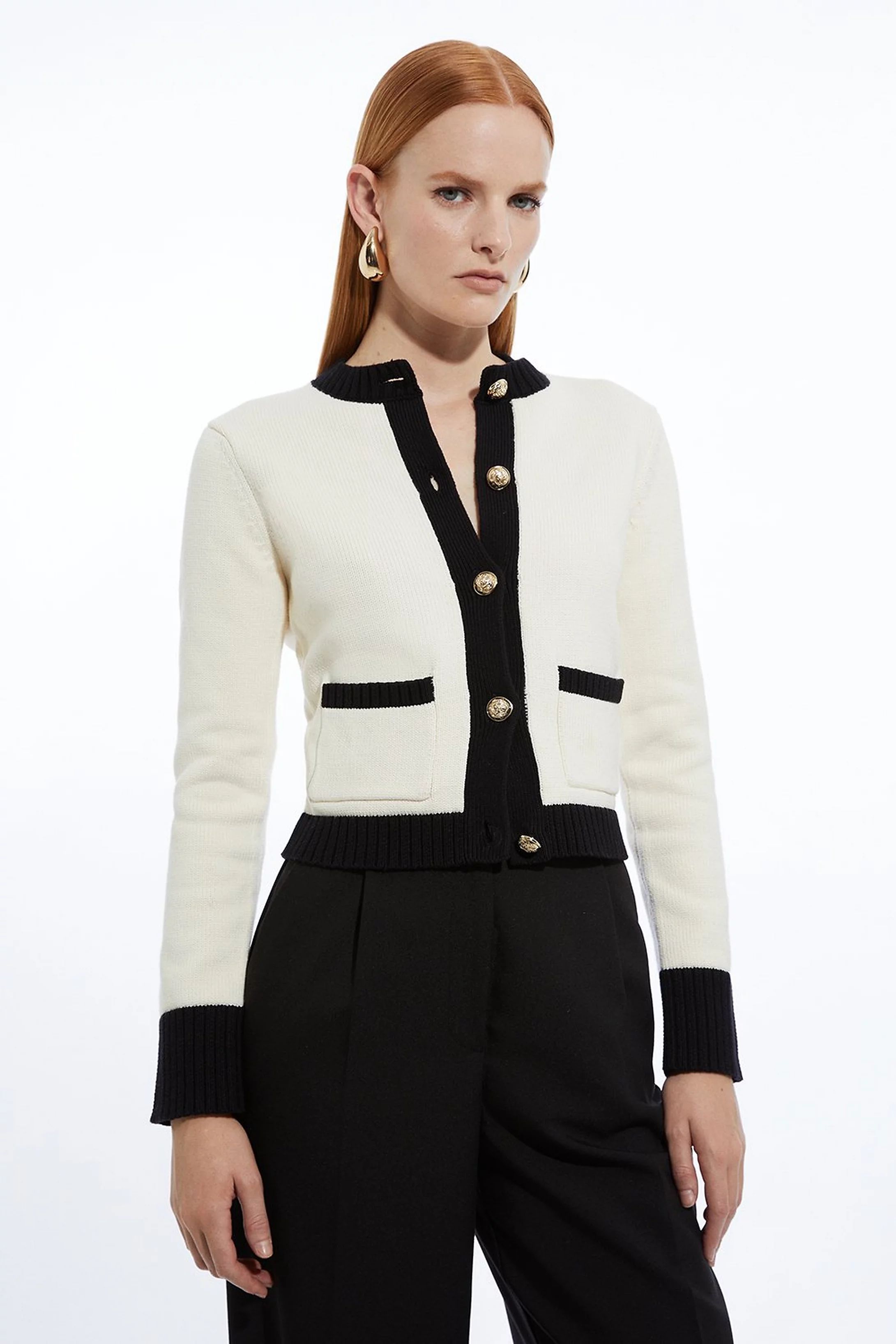 Cotton Cropped Knit Boxy Cardigan | Karen Millen UK + IE + DE + NL