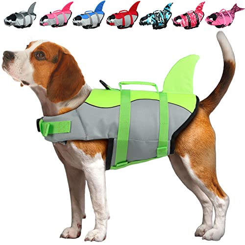 EMUST Dog Life Vests, Dog Floats for Swimming, Boat, Pool, Ripstop Dog Life Jacket with High Buoyancy and Lift Handle for Small and Medium Breeds, (M,Green) | Amazon (US)