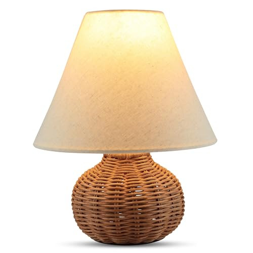 Dimmable Small Table Lamp - Rattan Bamboo Woven Boho Design with LED Bulb - Farmhouse Nightstand Lamp for Bedroom, Living Room, and Office Decor, UL Certified. | Amazon (US)