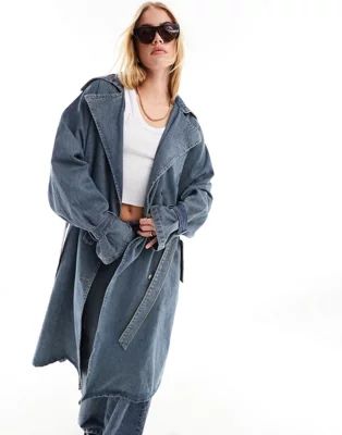 Liquor N Poker denim trench coat with raw edges in blue | ASOS | ASOS (Global)