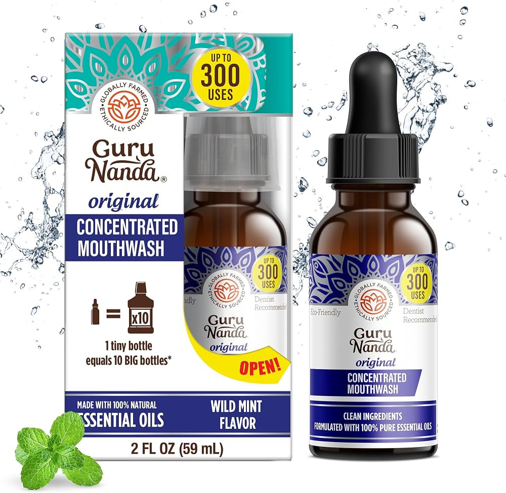 GuruNanda Concentrated Mouthwash (2 fl oz), Fluoride-Free, Mint Mouthwash with Natural Essential ... | Amazon (US)