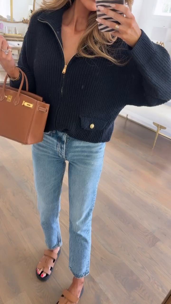 This cardigan zip up runs big but it is very comfortable! I’m wearing a small and 26 in jeans! 

Zara fashion, Zara finds, Hermès, Fall fashion hauls, Fall outfits women, Cadual fall outfits, Fall jackets, Teacher outfits, Fall sandals, Gemme Beauty, Emily Gemma