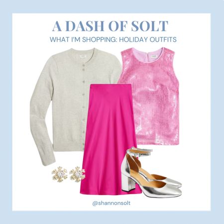 Pink holiday outfit with sequin top! 

Sequin top, sequins, satin skirt, heels, christmas outfit, holiday outfit, preppy, preppy style, J.Creww

#LTKSeasonal #LTKHoliday #LTKfindsunder100