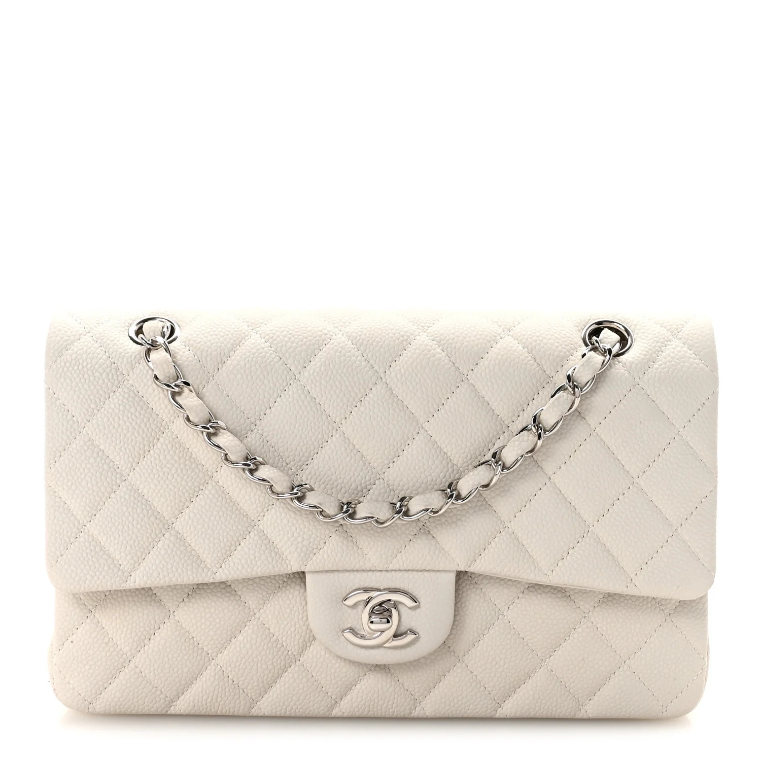 Iridescent Caviar Quilted Medium Double Flap Off White | FASHIONPHILE (US)
