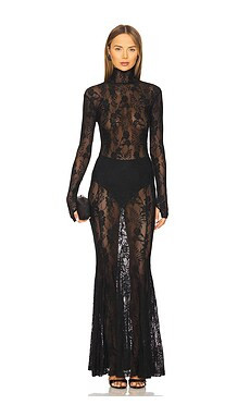 Norma Kamali Long Sleeve Turtle Fishtail Gown in Black from Revolve.com | Revolve Clothing (Global)