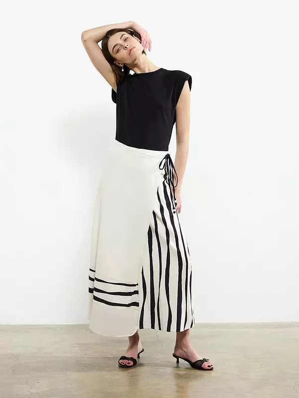 French Connection Cotton Blend Maxi Striped Wrap Tie Waist Floaty Skirt - Multi | Very (UK)