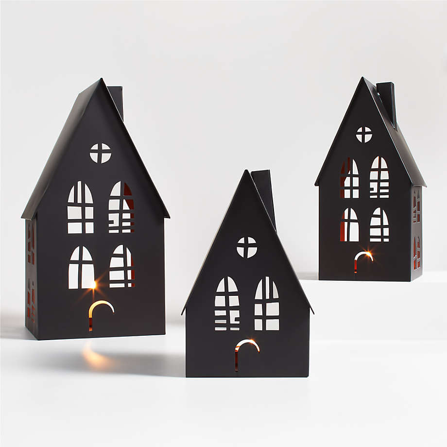 Large Black Metal Haunted House Candle Holder | Crate & Barrel | Crate & Barrel