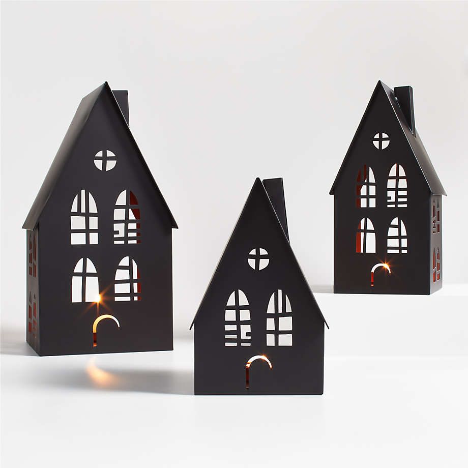 Large Black Metal Haunted House Halloween Candle Holder + Reviews | Crate & Barrel | Crate & Barrel