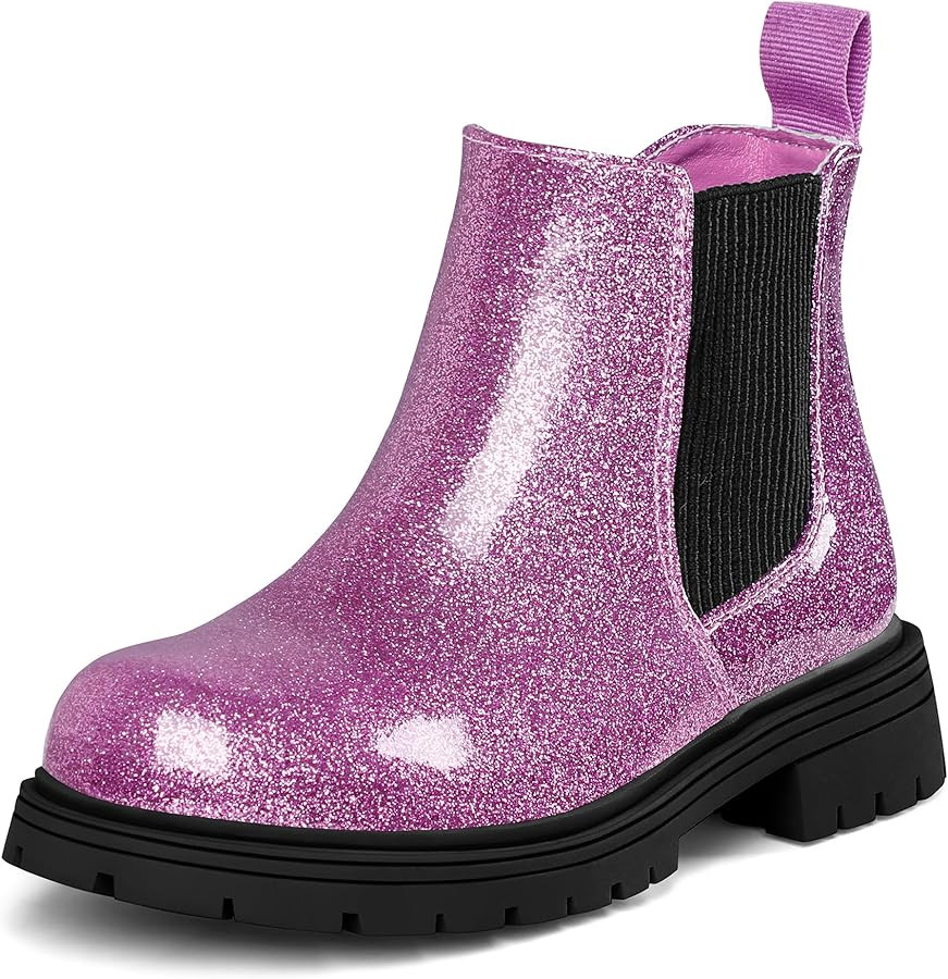 K KomForme Girls Glitter Ankle Boots Side Zipper Chelsea Booties Lug Sole (Toddler/Little Kids/Bi... | Amazon (US)