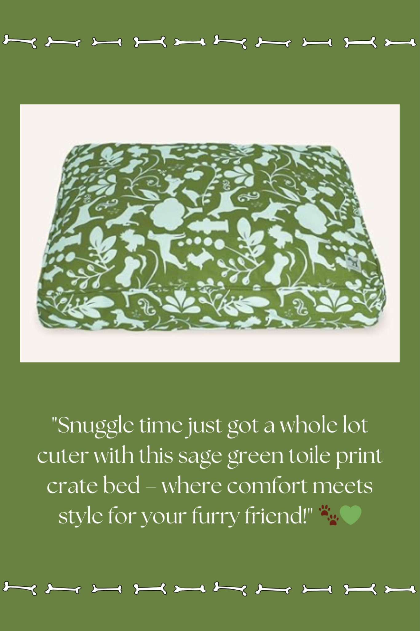 Elevate your dog’s crate with this adorable doggie print toile crate bed cover in sage green! The print features all things doggie including bones and fire hydrants! 🤣 🐶 

#LTKFindsUnder50 #LTKHome #LTKFamily