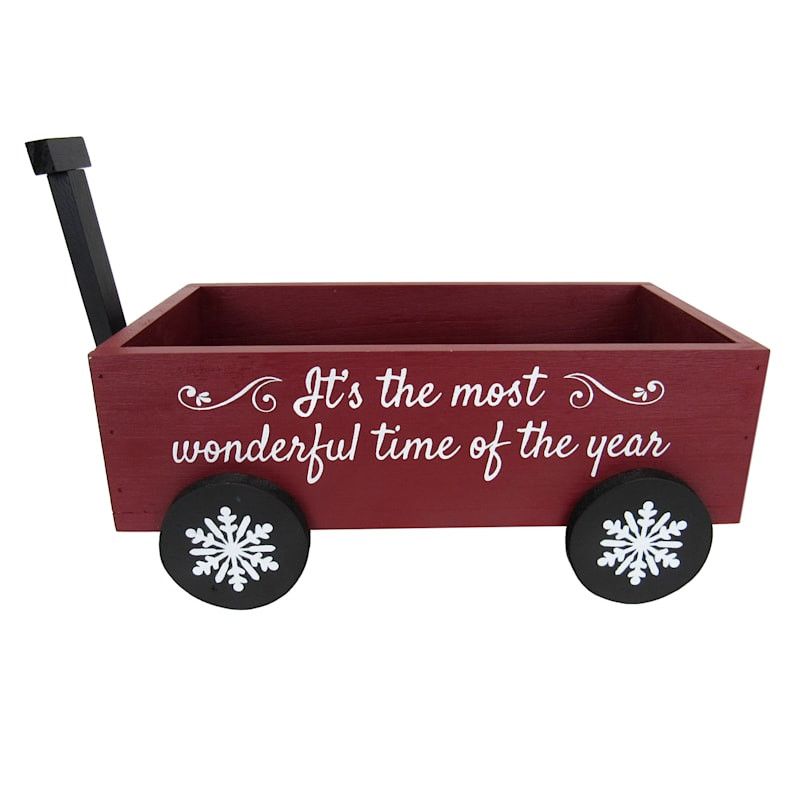 Homespun Holiday Christmas Sentiment Wooden Wagon, 12" | At Home