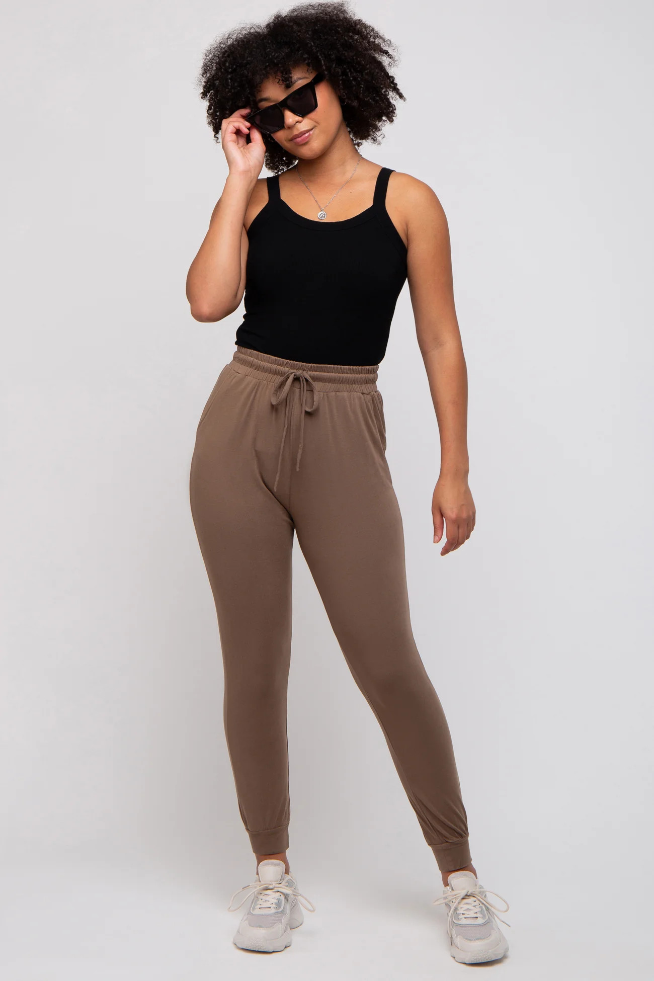 Mocha Ultra Soft Knit Drawstring Joggers | PinkBlush Maternity