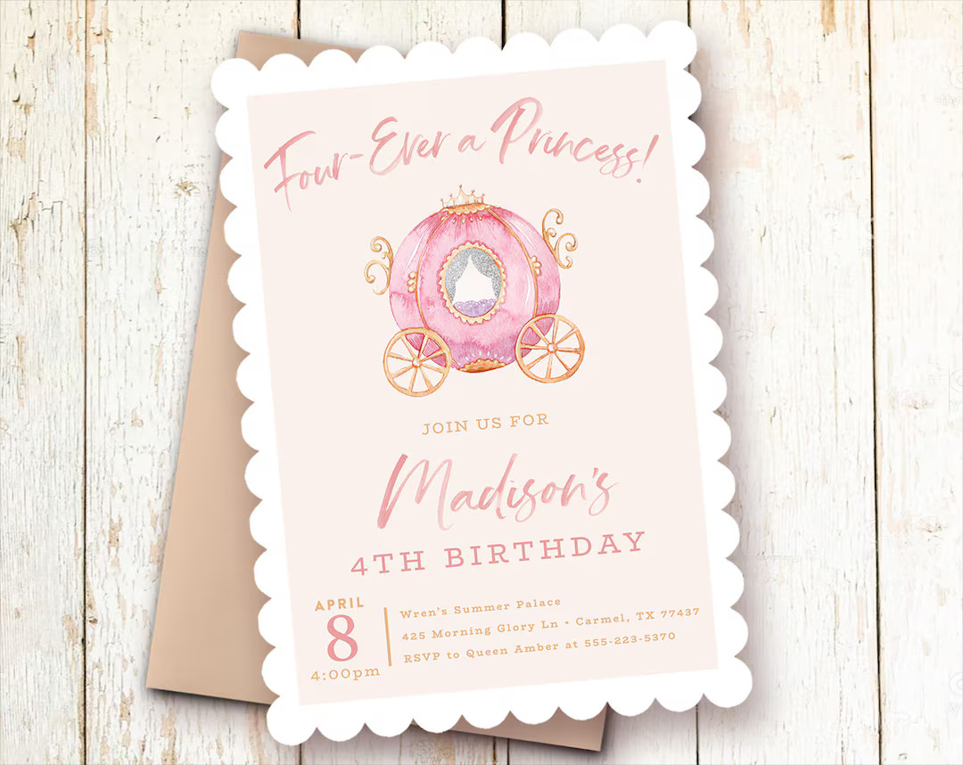 Four-ever a Princess Birthday Invitations, Princess Party, Age 4, Four Year, Little Princess Invi... | Etsy (US)