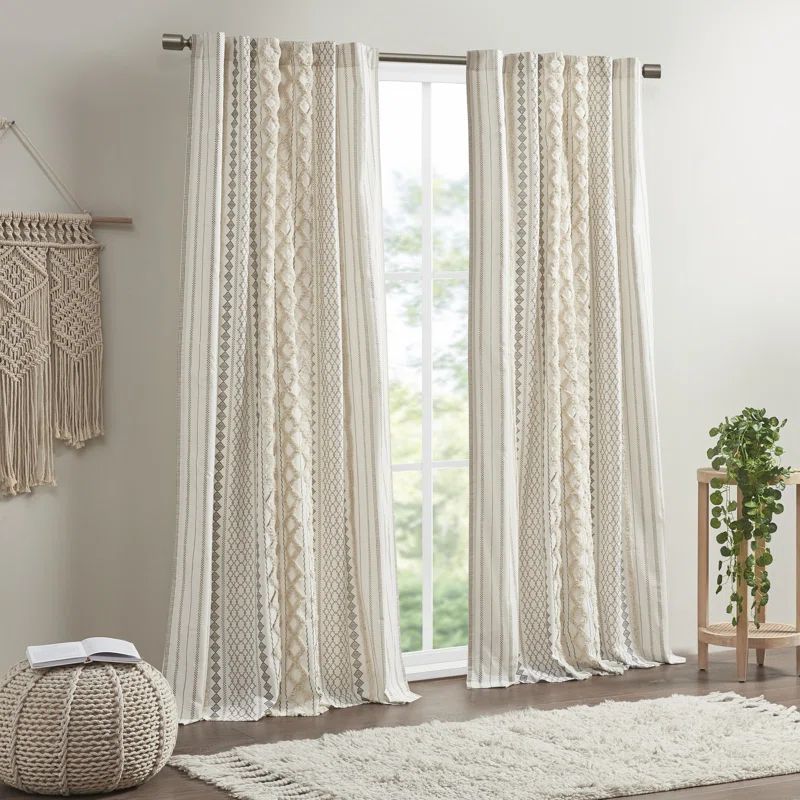 Admir Cotton Printed Curtain Panel with Chenille Stripe and Lining | Wayfair North America