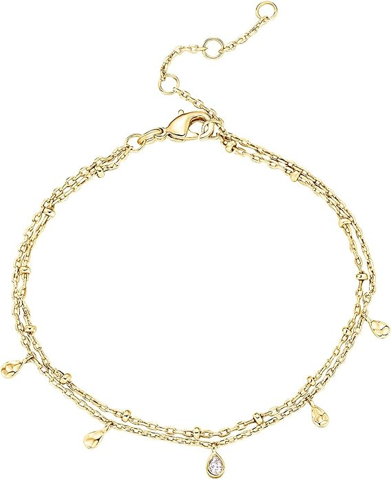 PAVOI 14K Gold Plated Beaded Cuban Cubic Zirconia Simulated Diamond Station Infinity Chain Bracel... | Amazon (US)