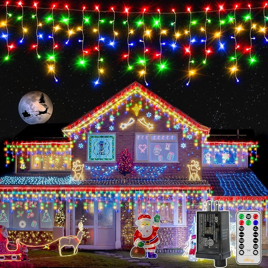 Ollny Icicle Lights for Outside 720LED 60FT, Multicolor Christmas Lights with Remote 8 Modes Dimm... | Amazon (US)
