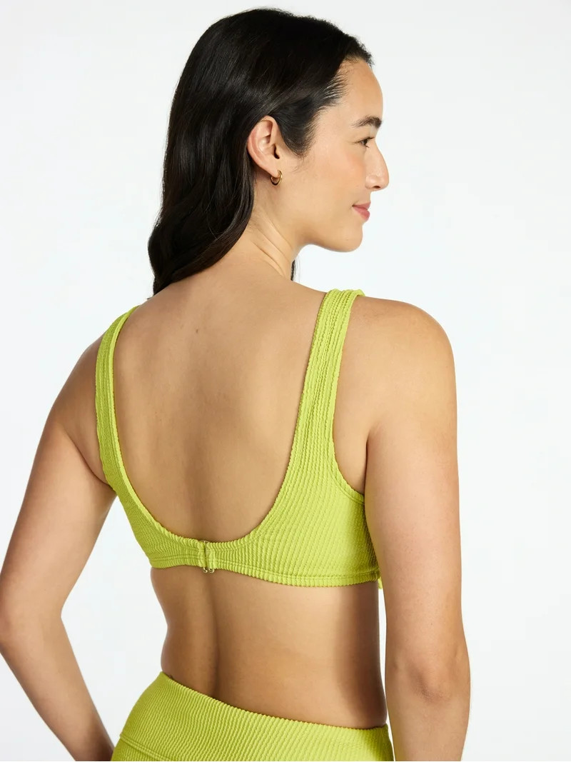 Time and Tru Women's and Women's Plus Crinkle Plunge Tie Front Bikini Top, Sizes XS-3X | Walmart (US)