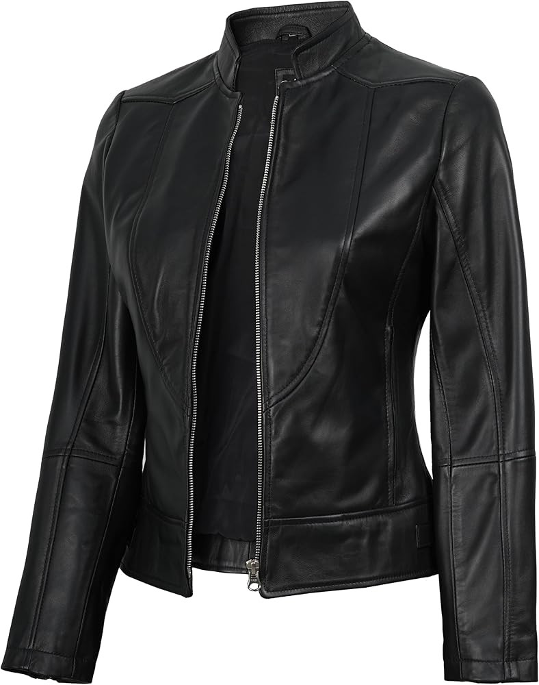 Blingsoul Leather Jacket Women - Cafe Racer Real Lambskin Womens Leather Jacket | Amazon (US)