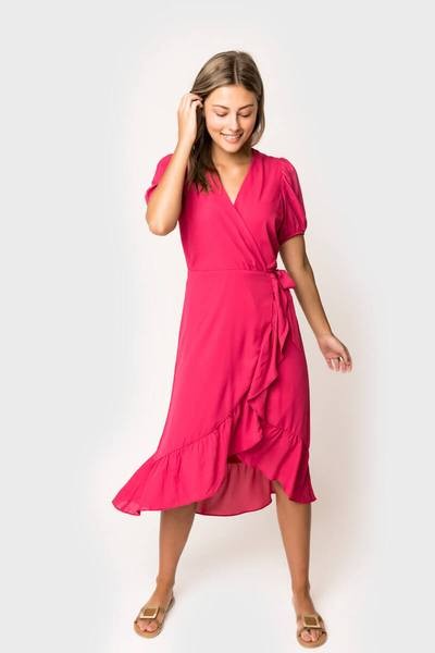 The Doubletake Girls Rouch Sleeve Ruffle Trim Wrap Midi Dress | Gibson