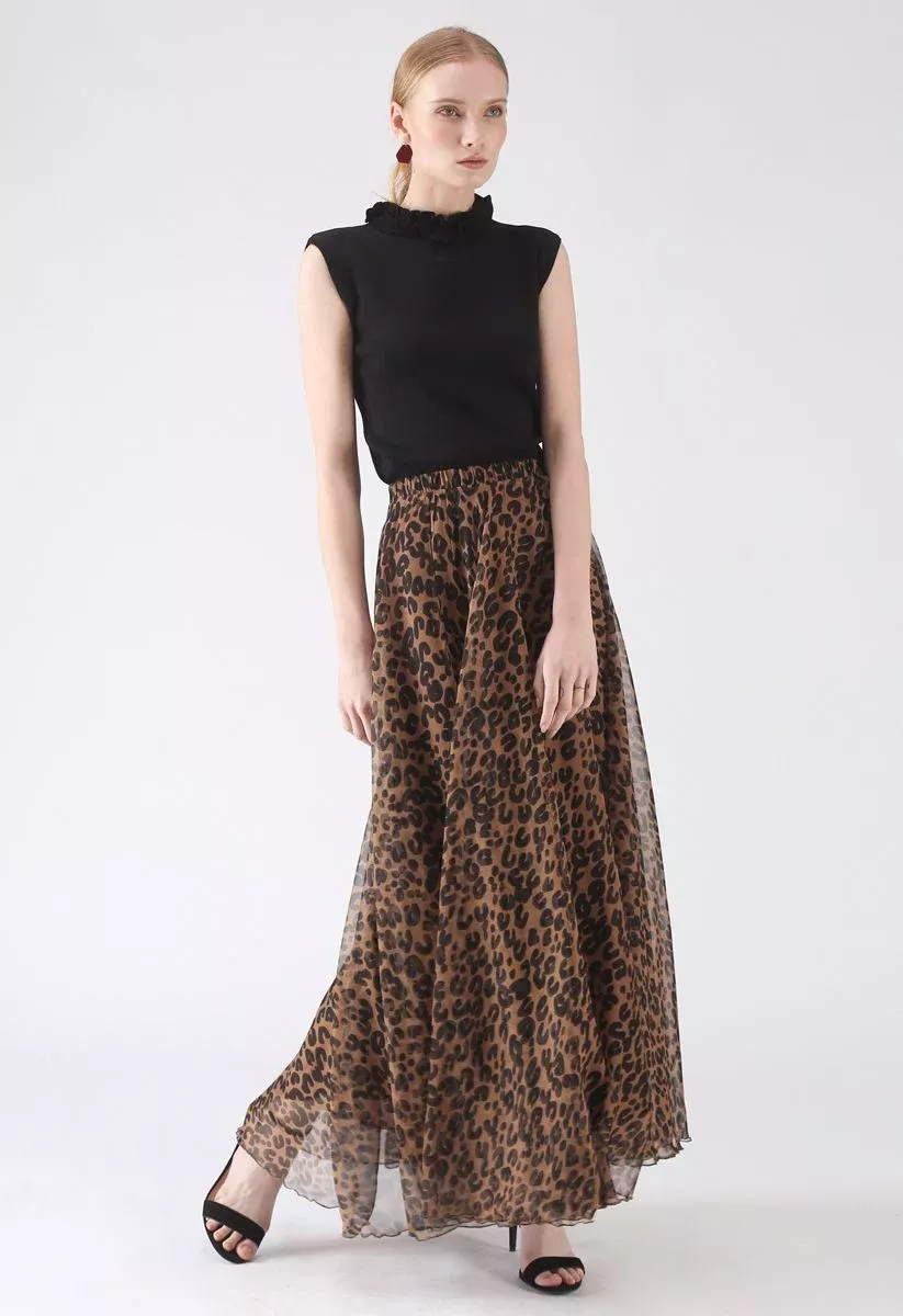 Leopard watercolor maxi shop skirt in brown