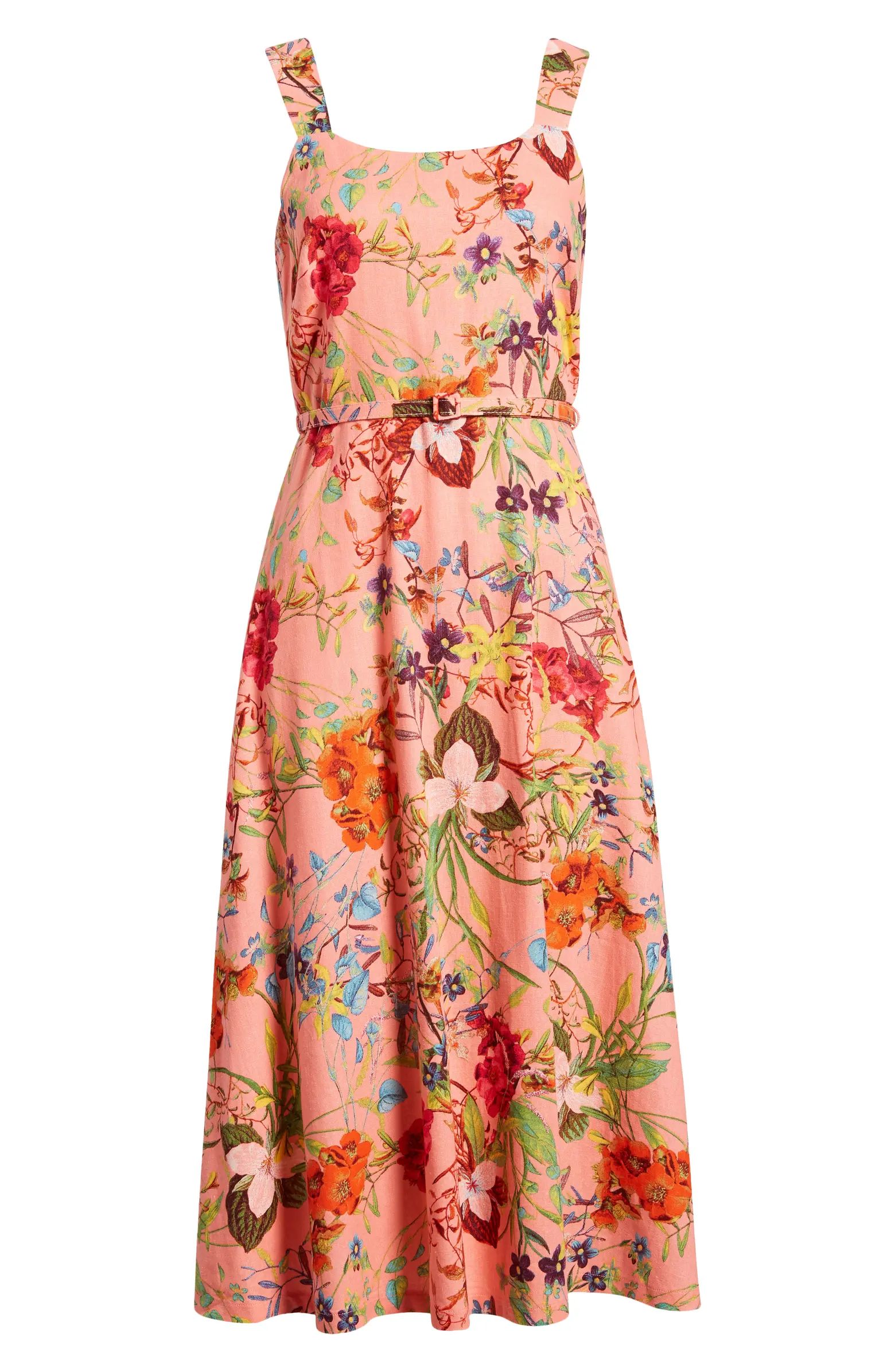 Floral Linen Blend A-Line Dress | Nordstrom