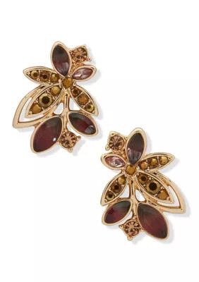 Gold Tone Pave Stone Leaf Stud Earrings | Belk