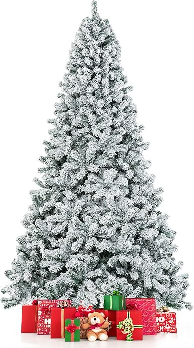 COSTWAY 9 FT Snow Flocked Christmas Tree, Artificial Holiday Hinged Pine Tree with 1498 Branch Ti... | Amazon (US)