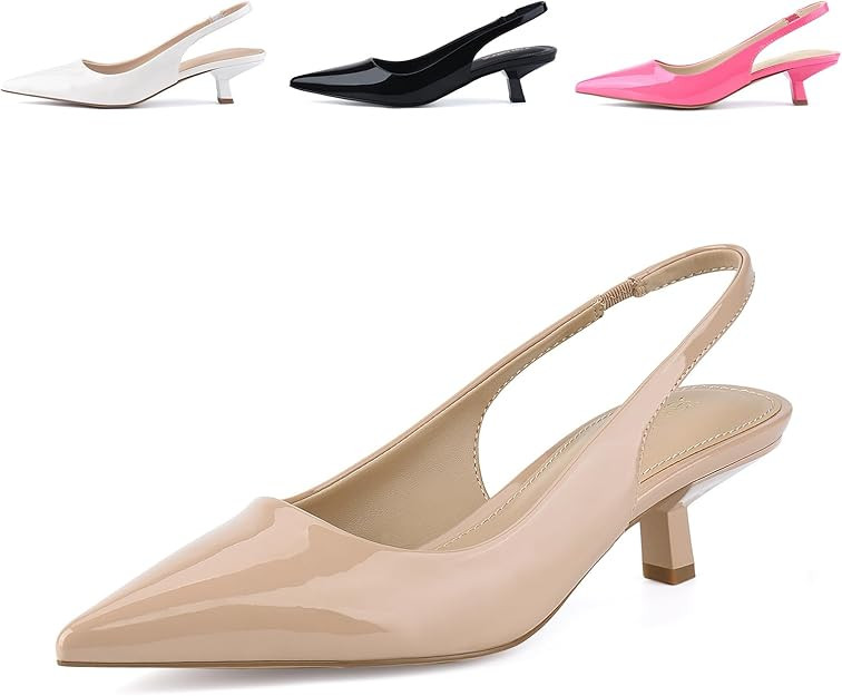 JENN ARDOR Womens Kitten Heels Closed Pointed Toe Elastic Slingback Sexy Low Heels Bridal Wedding... | Amazon (US)