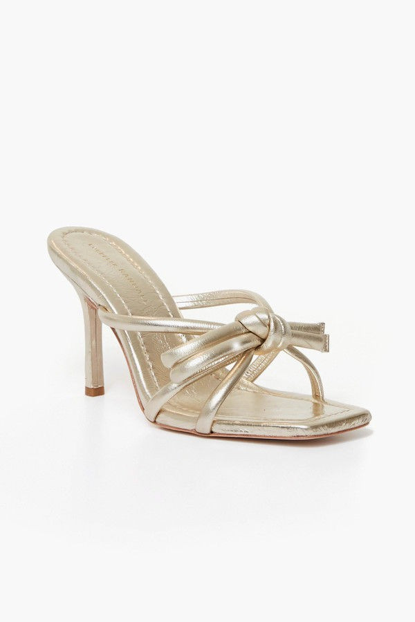 Champagne Margi Leather Bow Heeled Sandal | Tuckernuck (US)