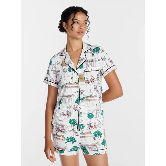 Joyspun Women's Dreamy Soft Collection Notch Collar Top and Shorts Pajama Set, 2-Piece, Sizes XS-... | Walmart (US)