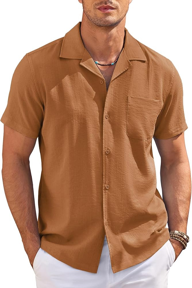 COOFANDY Men's Casual Button Down Shirts Short Sleeve Summer Cuban Vacation Beach Shirts | Amazon (US)