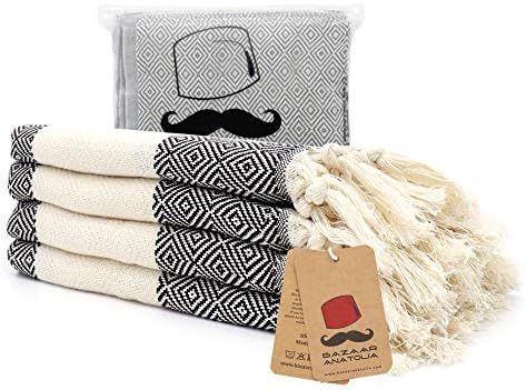 Turkish Hand Towels Set of 4 Diamond Bath Towel 100% Cotton 45x20 Boho Farmhouse Decor Quick Dry ... | Amazon (US)