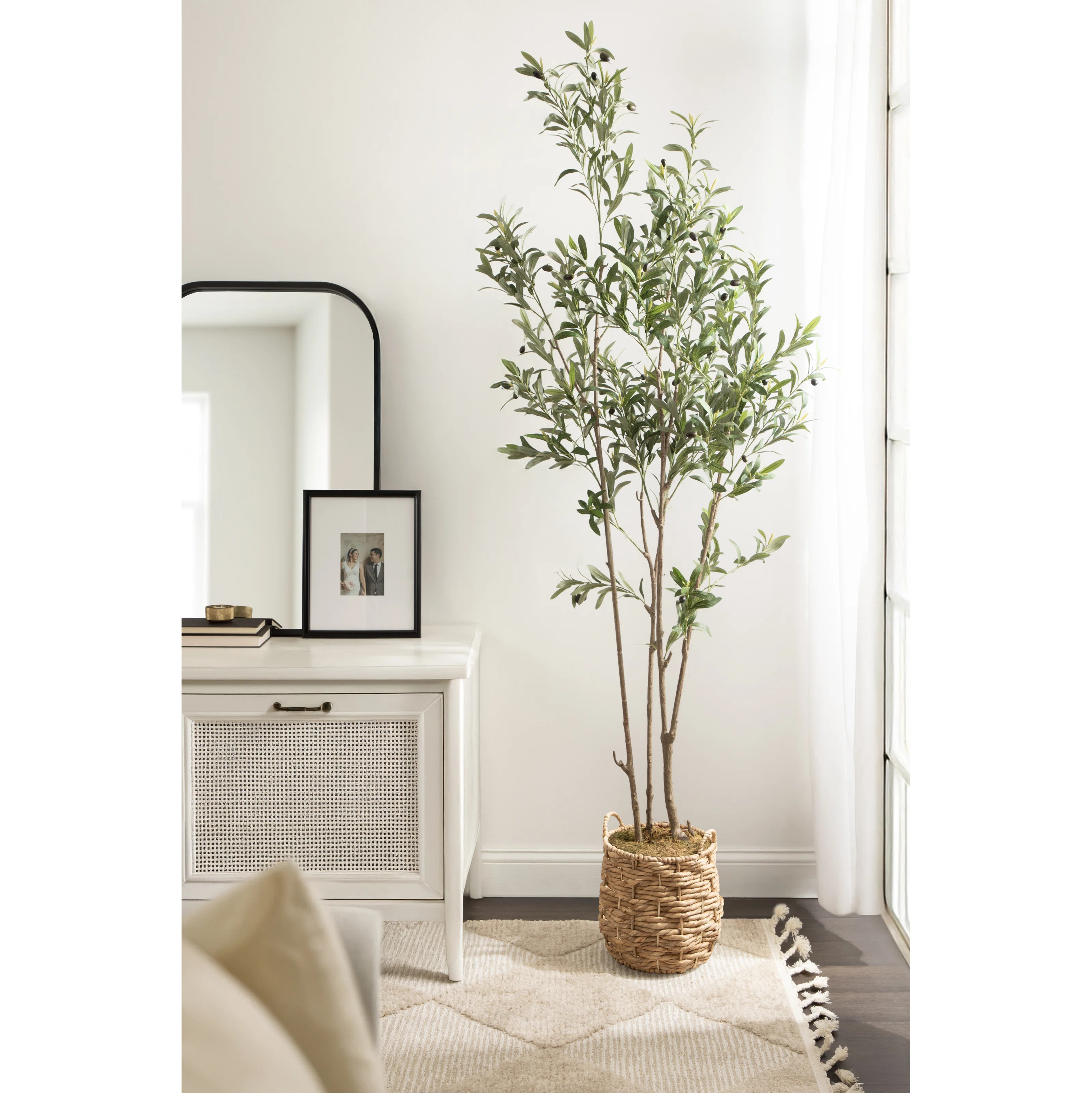 Oliveira Faux Olive Tree with Livia Woven Basket | Wayfair North America